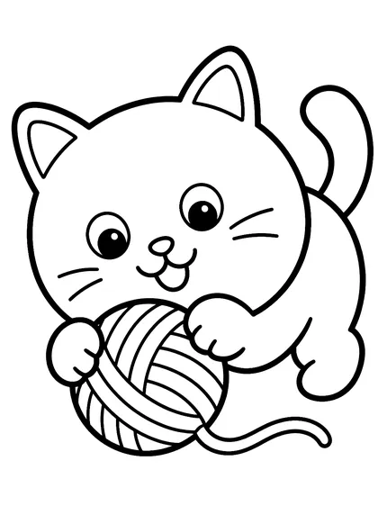 Coloriage gratuit à imprimer : Le chat et sa pelote