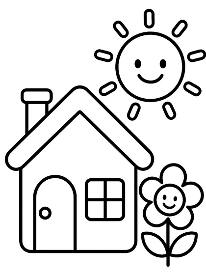Coloriage gratuit à imprimer : La petite maison au soleil
