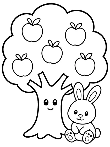 Coloriage gratuit à imprimer : Le pommier et le lapin
