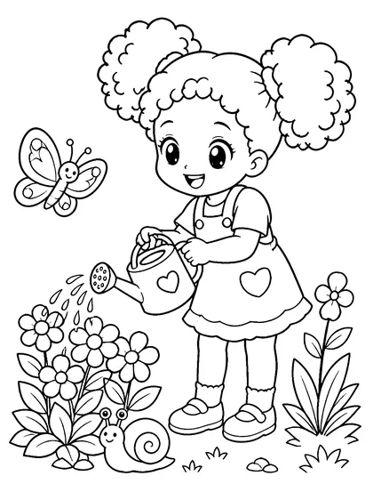 Coloriage gratuit à imprimer : J’arrose le jardin