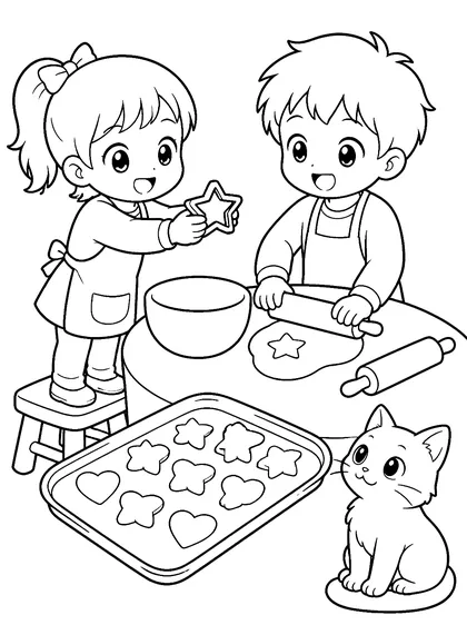 Coloriage gratuit à imprimer : On fait des biscuits