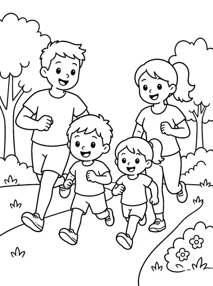 Coloriage gratuit à imprimer : La course en famille