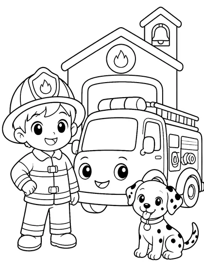 Coloriage gratuit à imprimer : Le petit pompier