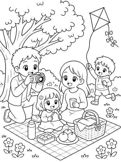 Coloriage gratuit à imprimer : Pique-nique au parc