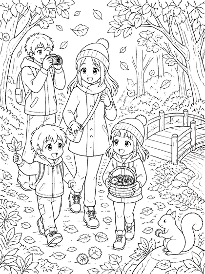 Coloriage gratuit à imprimer : Balade d’automne
