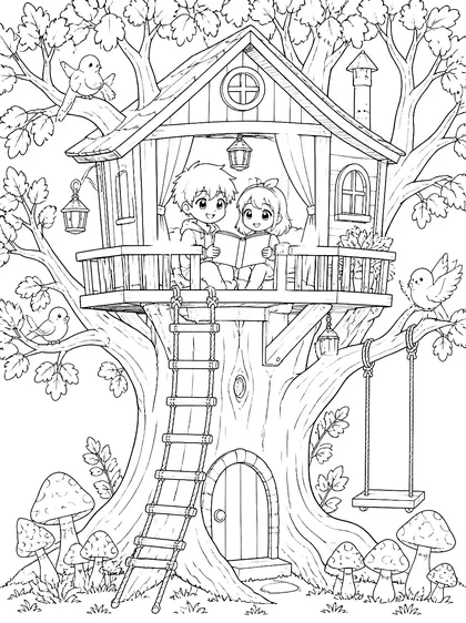Coloriage gratuit à imprimer : La cabane dans l’arbre