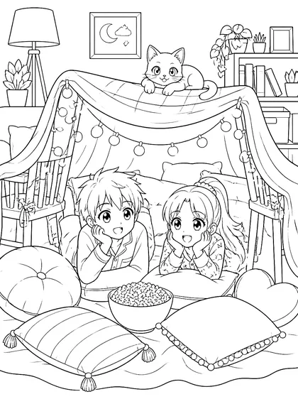 Coloriage gratuit à imprimer : La cabane de coussins