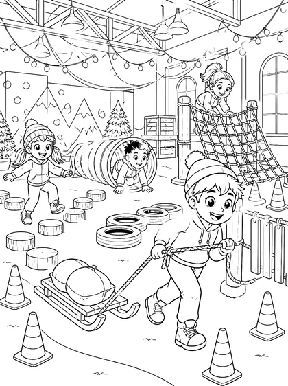 Coloriage gratuit à imprimer : La course d'obstacles