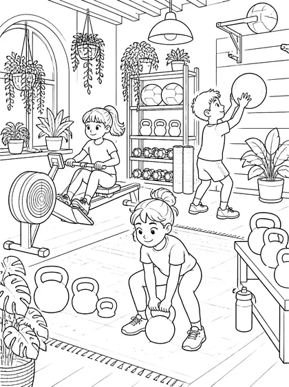 Coloriage gratuit à imprimer : La salle de sport cosy