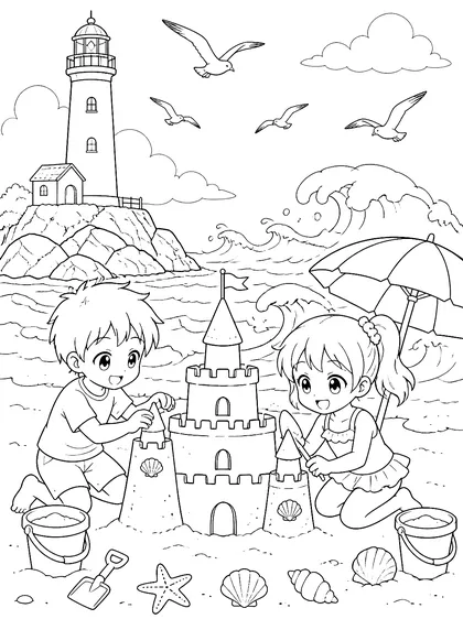 Coloriage gratuit à imprimer : La plage du phare