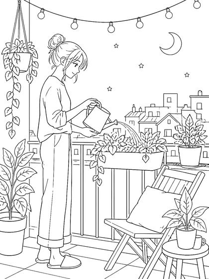 Coloriage gratuit à imprimer : Le balcon du soir