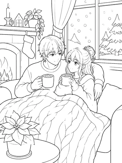 Coloriage gratuit à imprimer : Chocolat au coin du feu