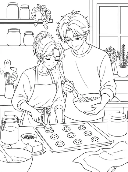 Coloriage gratuit à imprimer : La cuisine du dimanche