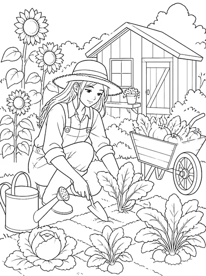 Coloriage gratuit à imprimer : Le jardin potager