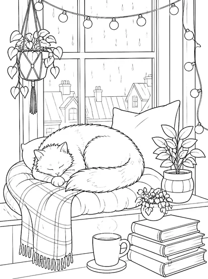 Coloriage gratuit à imprimer : Le chat sur le rebord