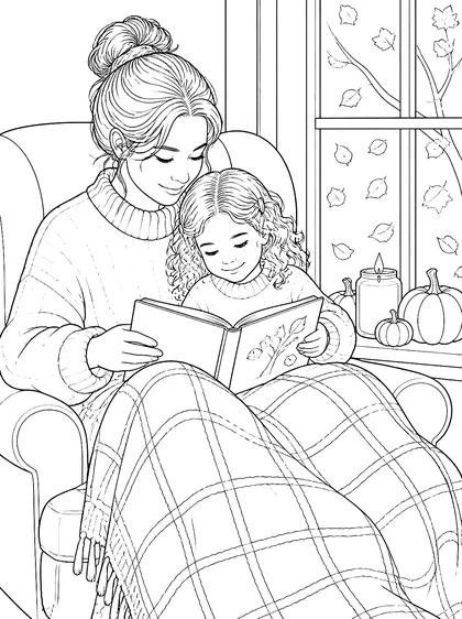 Coloriage gratuit à imprimer : Le coin lecture cosy