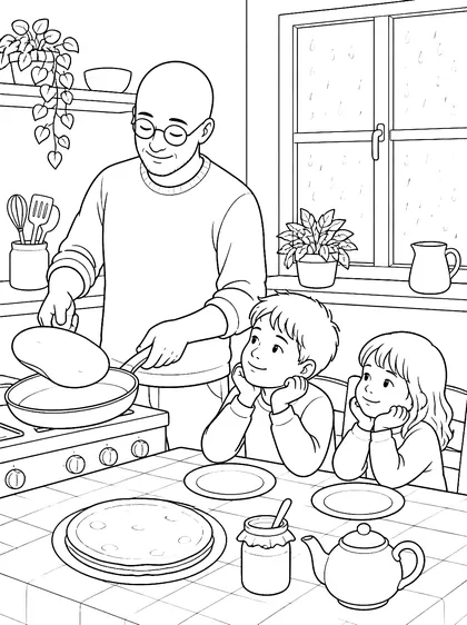 Coloriage gratuit à imprimer : Les crêpes du goûter