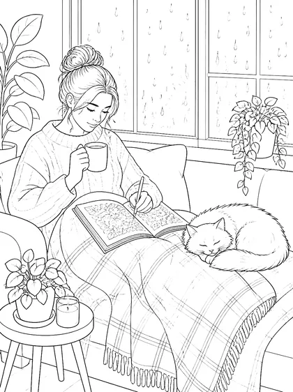 Coloriage gratuit à imprimer : Maman et la tasse de thé