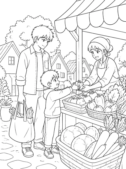Coloriage gratuit à imprimer : Le marché du dimanche