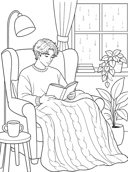 Coloriage gratuit à imprimer : Plaid & lecture