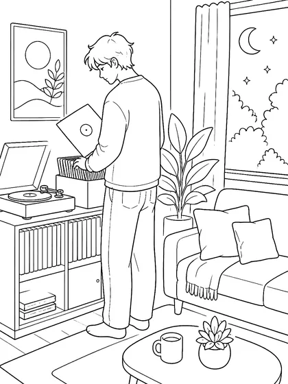Coloriage gratuit à imprimer : Soirée vinyles