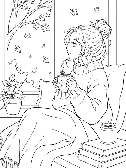 Coloriage gratuit à imprimer : Tisane à la fenêtre