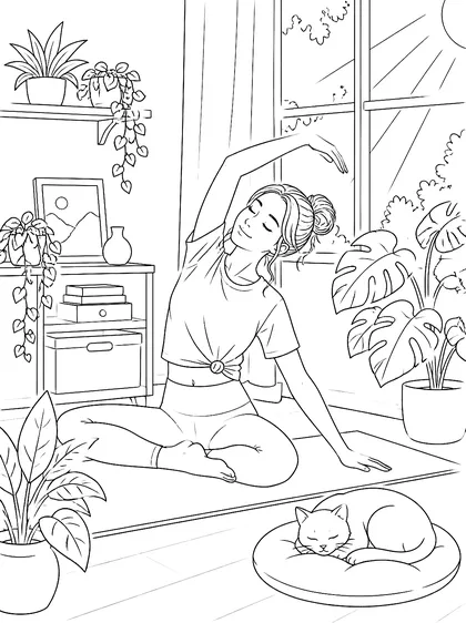 Coloriage gratuit à imprimer : Yoga du matin